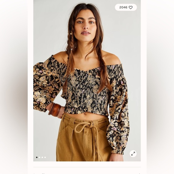Free people shoulder off floral East To West Smocked Top size XS - Picture 2 of 9
